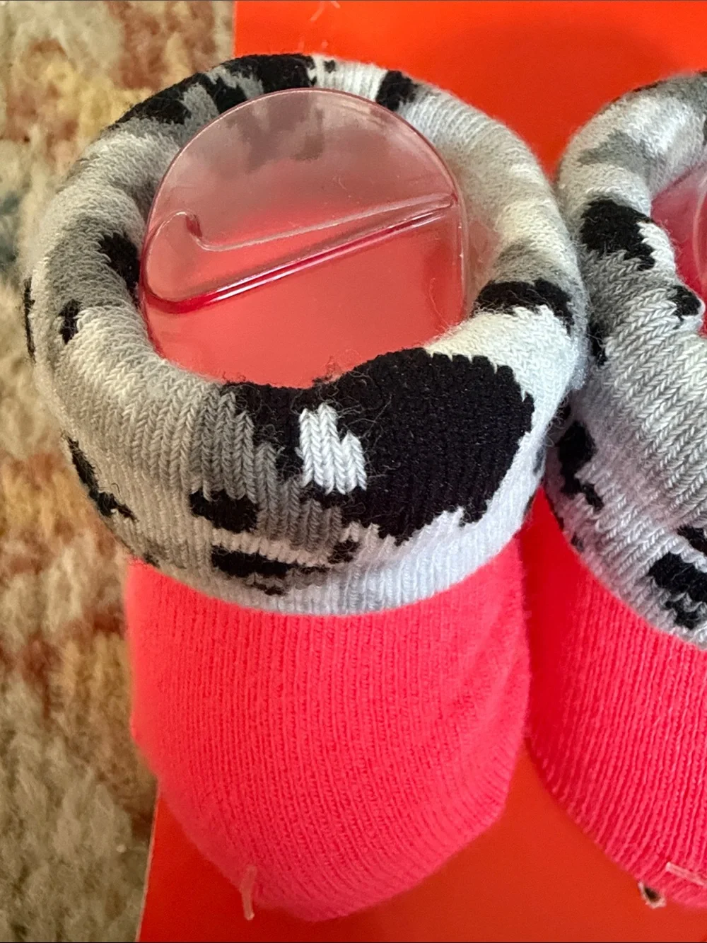 Brand New Nike Infant Pink Bootie Socks with Black Swoosh and Black-White Cuff